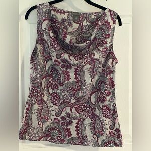 Ann Taylor Silver and Purple Paisley Tank Top